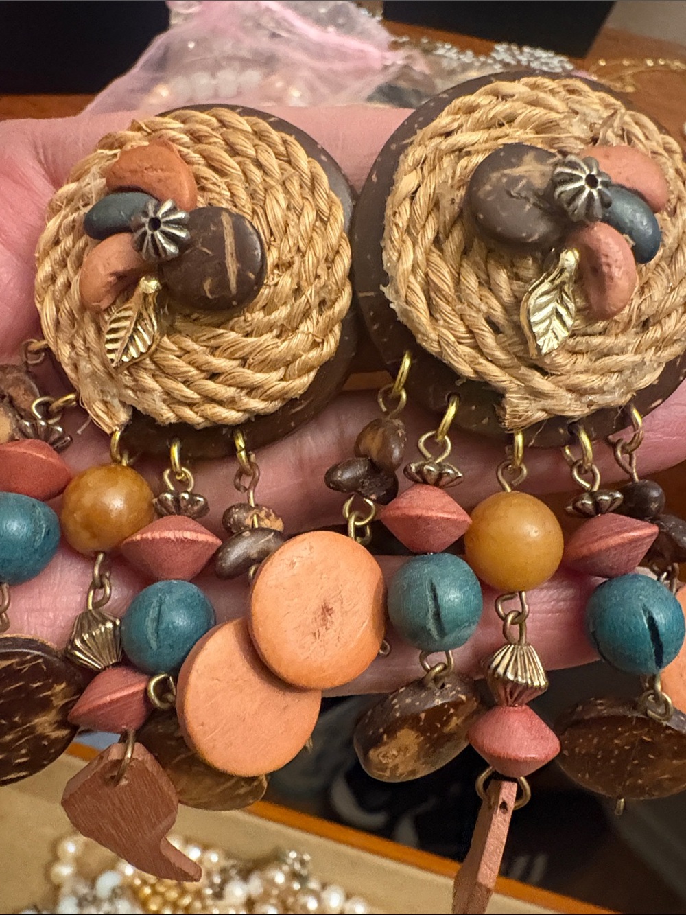 Boho Multi-Color Beaded Drop Earrings - Natural Tones